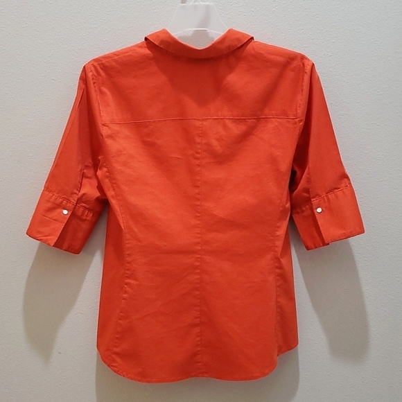 7TH AVENUE NY&COMPANY BUTTON DOWN SHIRT, Sz M, ORANGE, SHORT SLEEVE, STRETCH - Picture 5 of 13